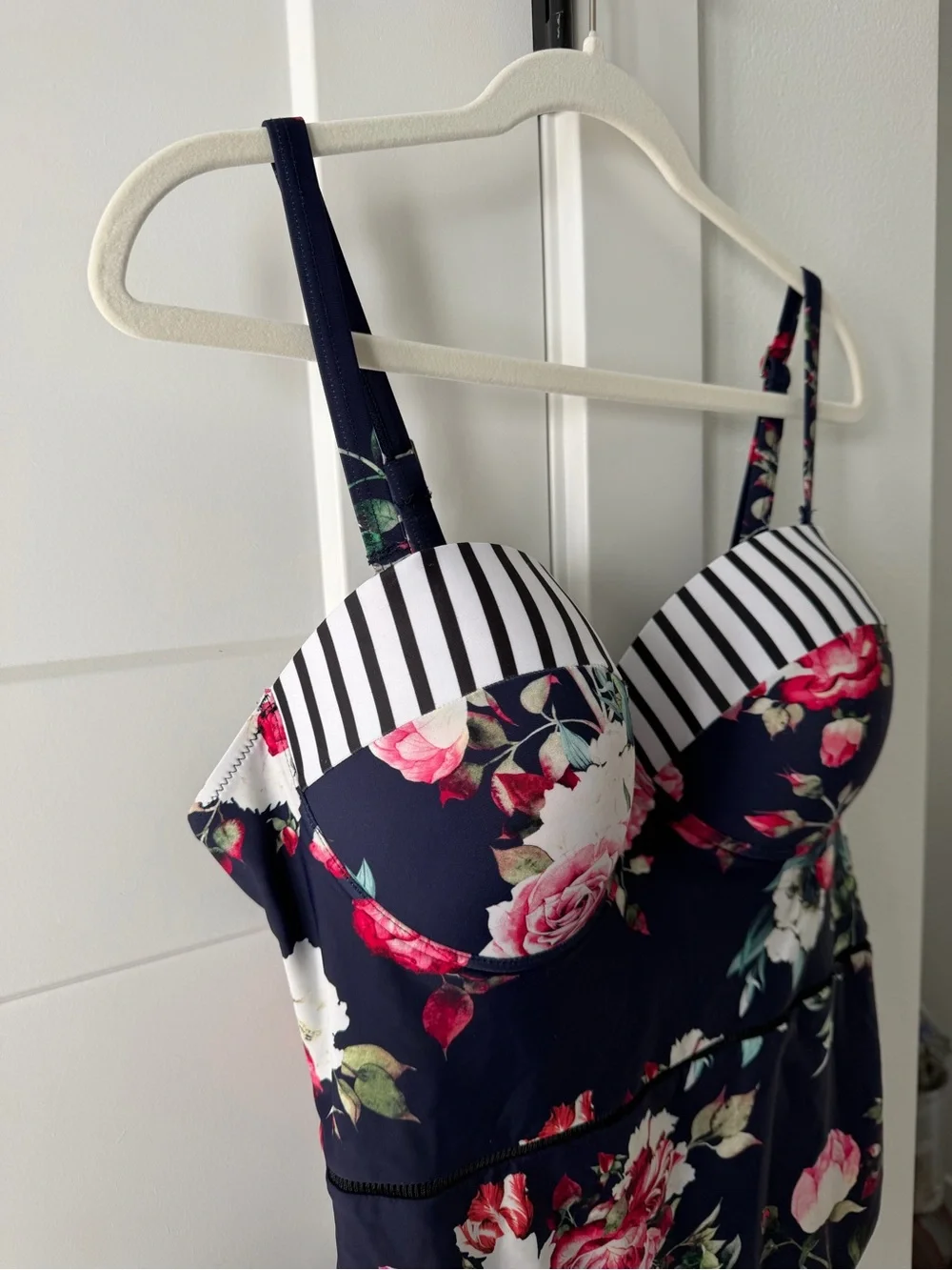 Cupshe Navy Floral One-Piece with Pink & White Blooms